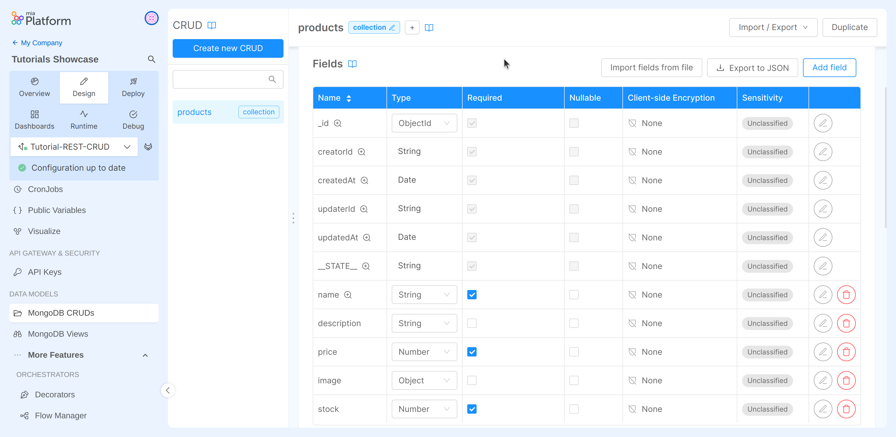Fields to the CRUD collection