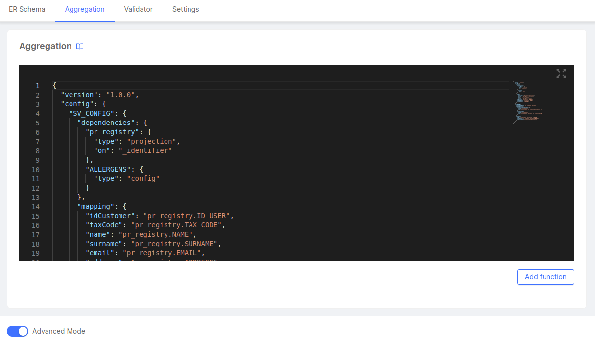 Advanced Mode of the No Code Aggregation