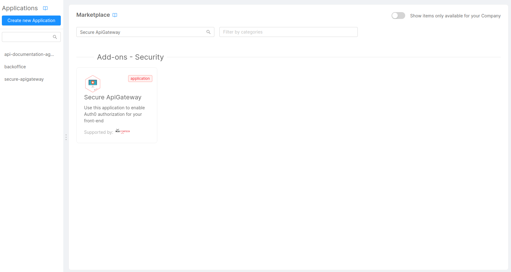 Secure ApiGateway Application Marketplace