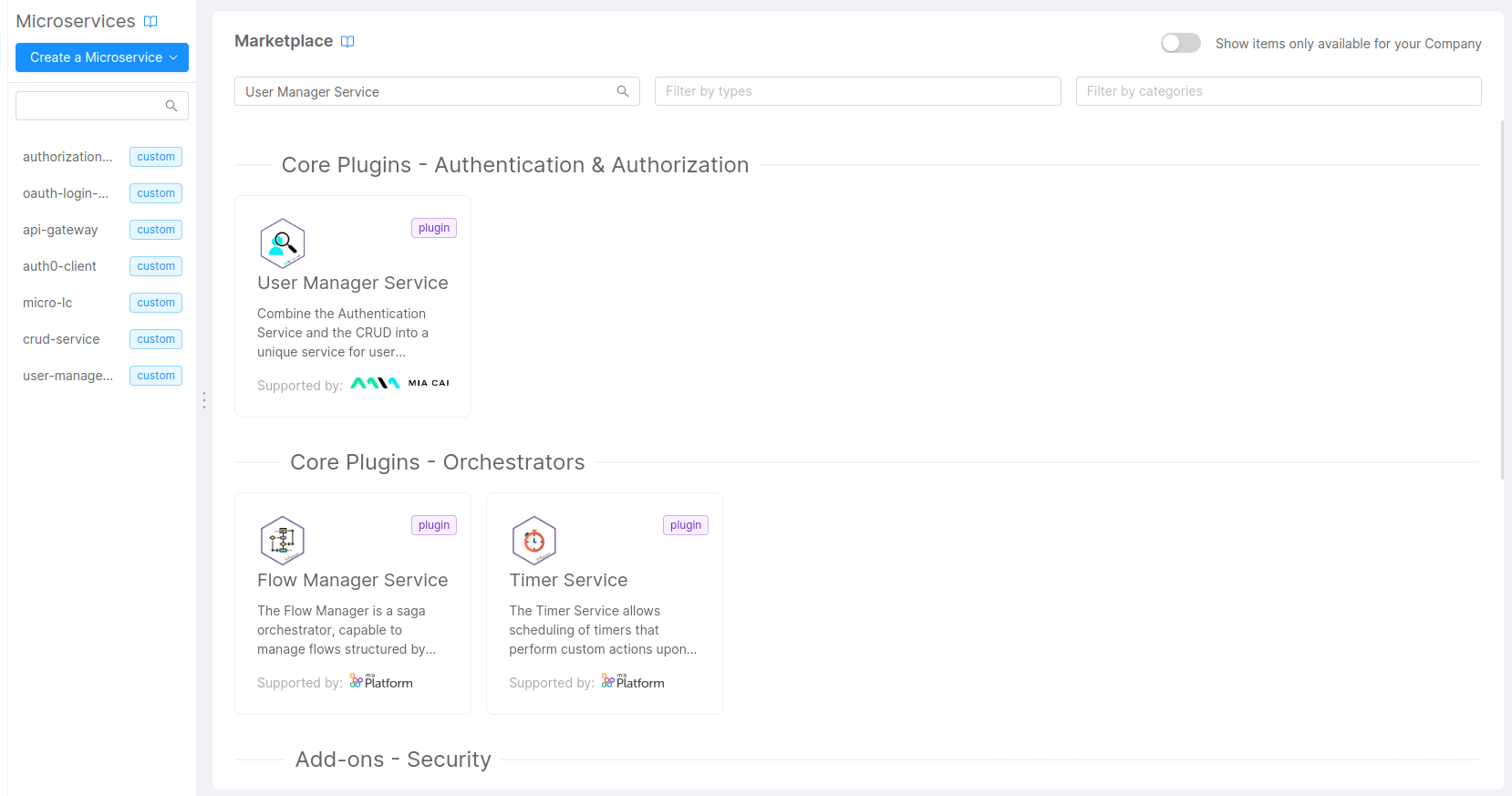 User Manager Service Marketplace
