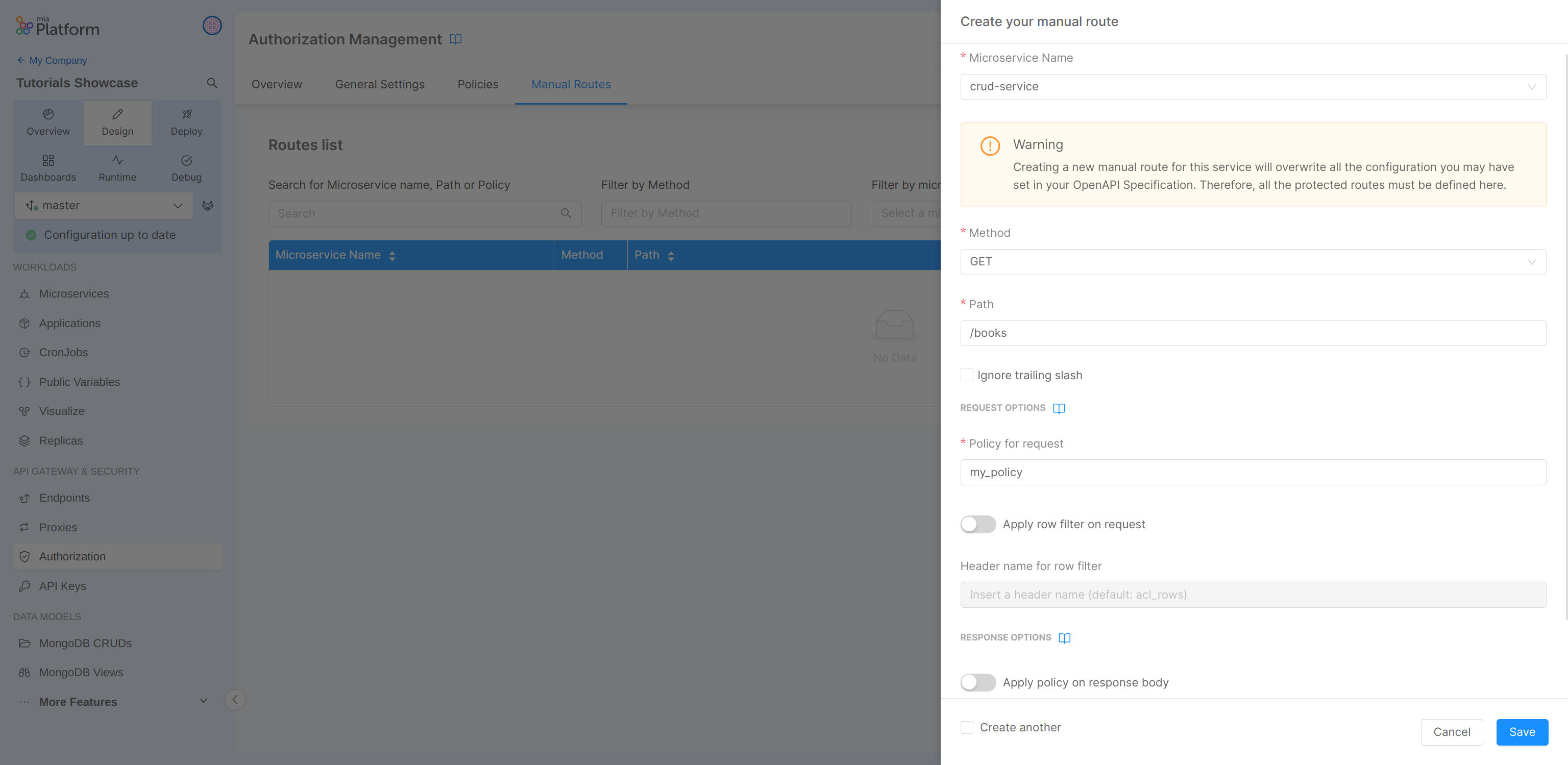 RBAC first manual route