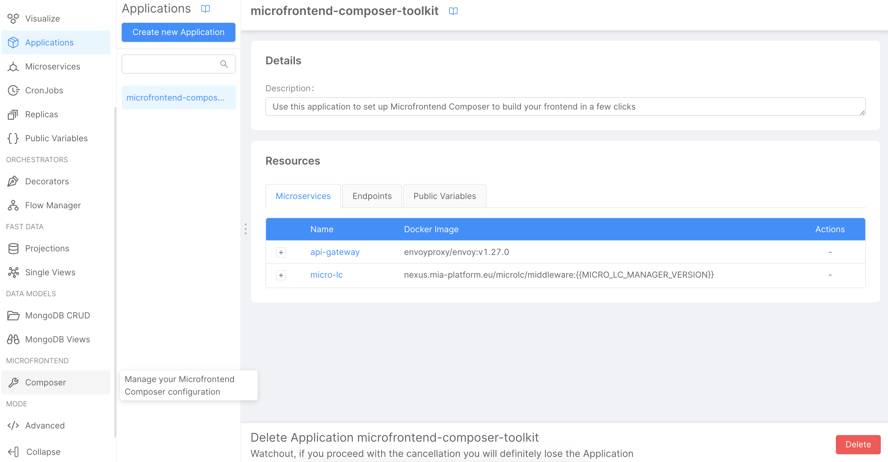 Microfrontend Composer Configuration Button