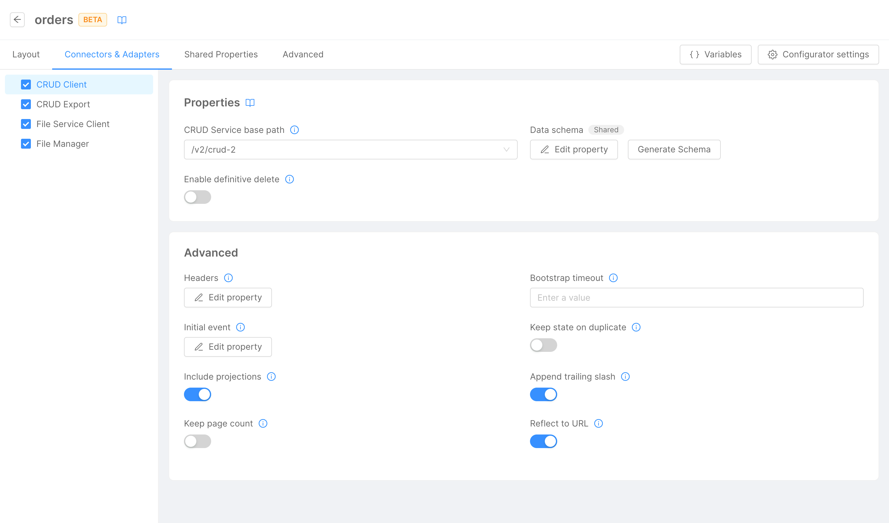 Generate schema button