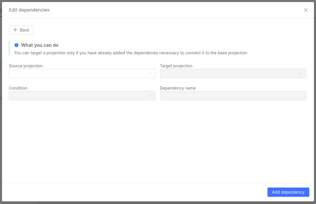 Form to add a new dependency