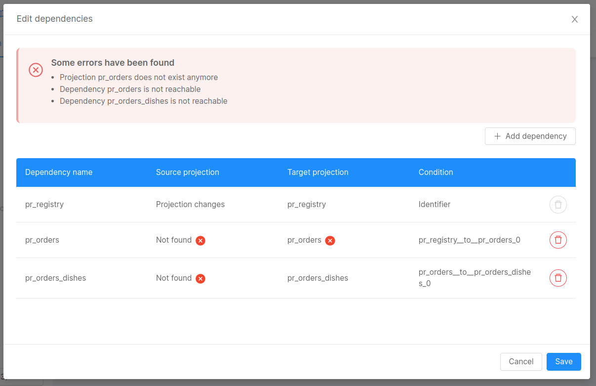 Non valid dependencies