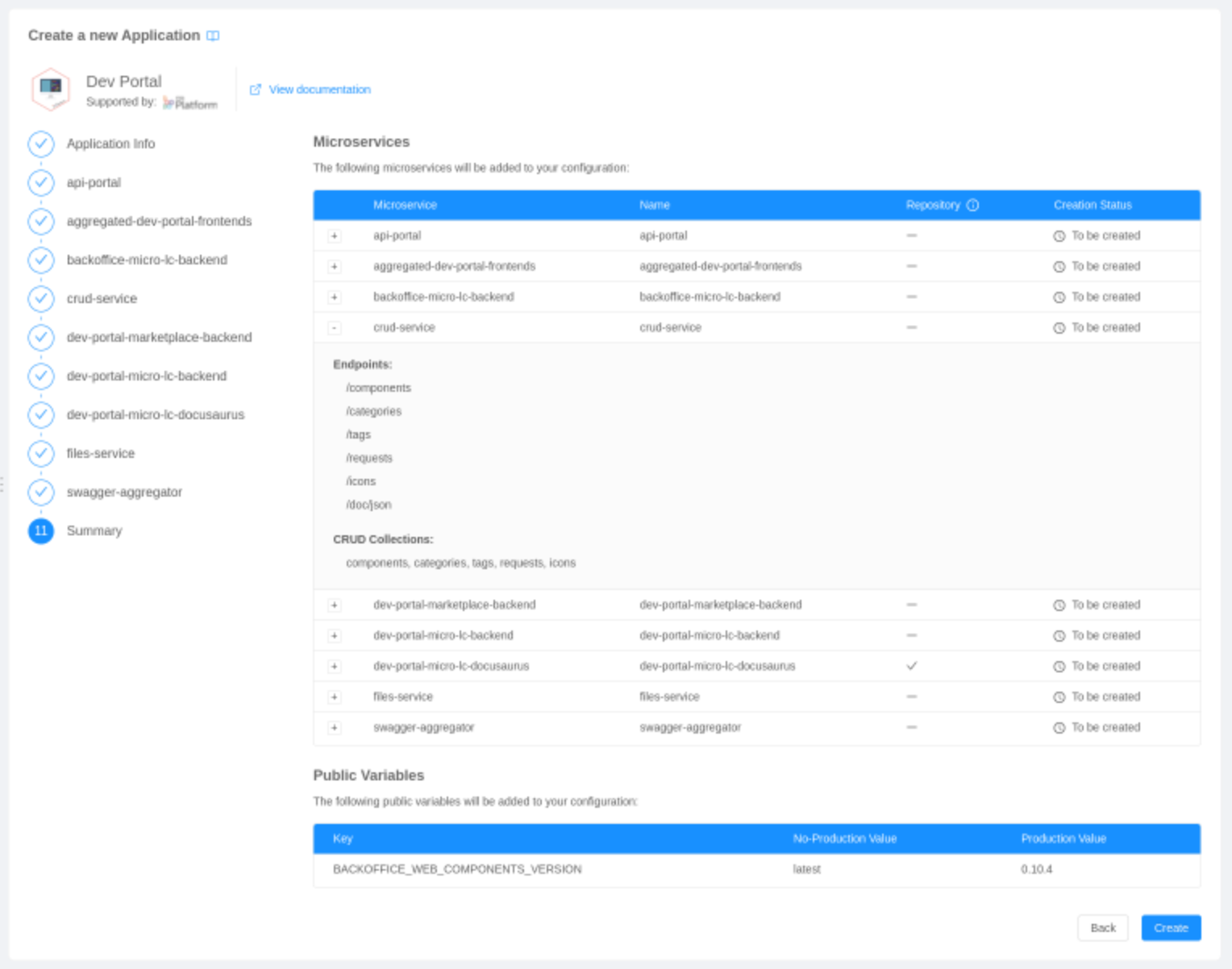 Dev Portal Application Summary