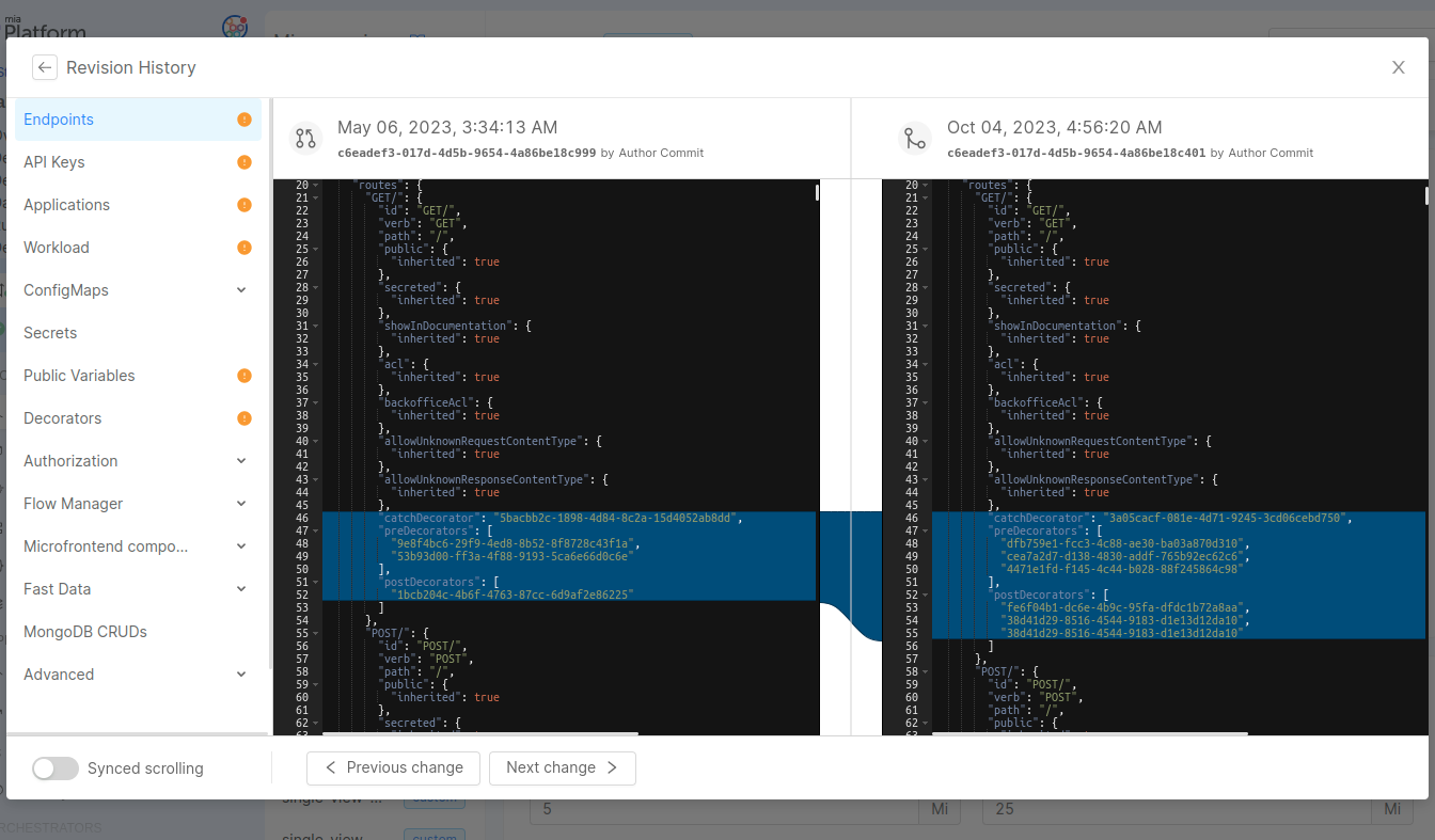 Diff Editor on Revision History modal
