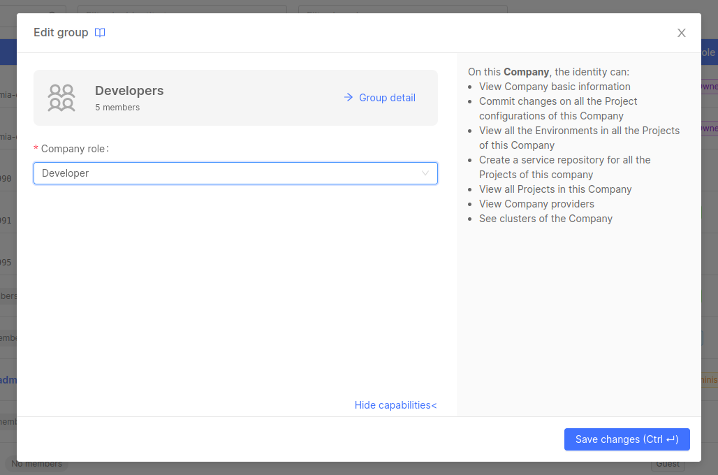 Edit group role at Company level