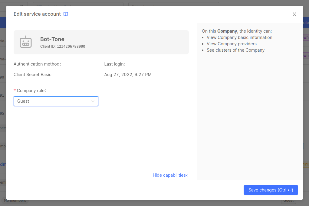 Edit Company Service Account