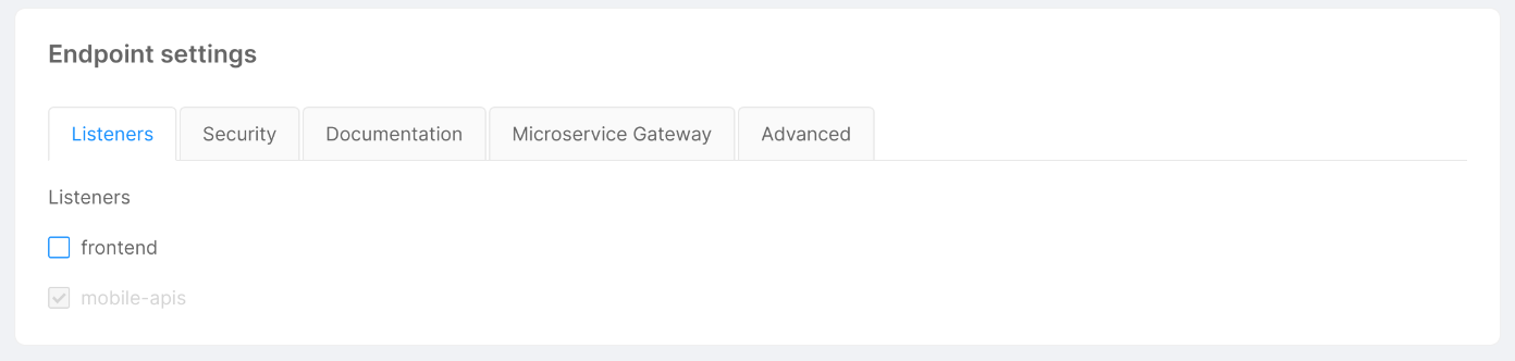 Endpoint settings card - Listeners