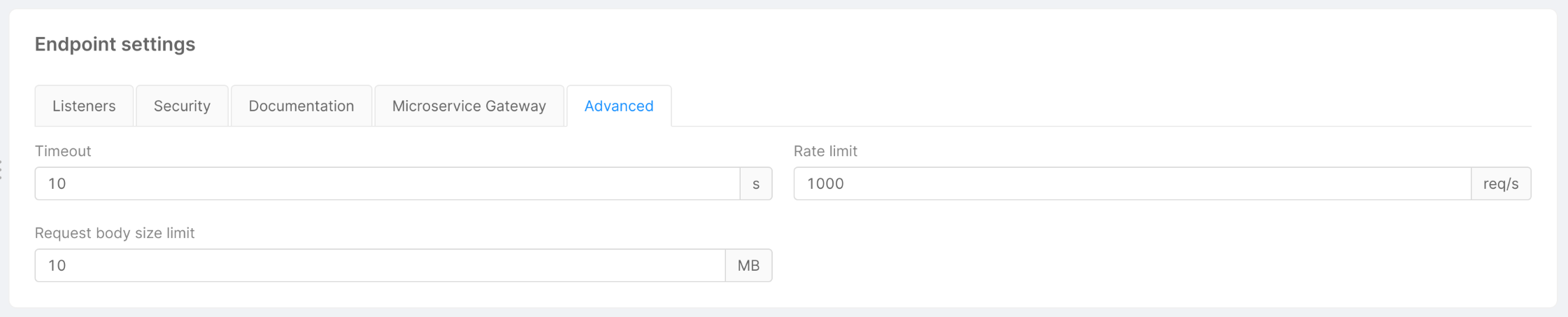 Endpoint settings card - Advanced