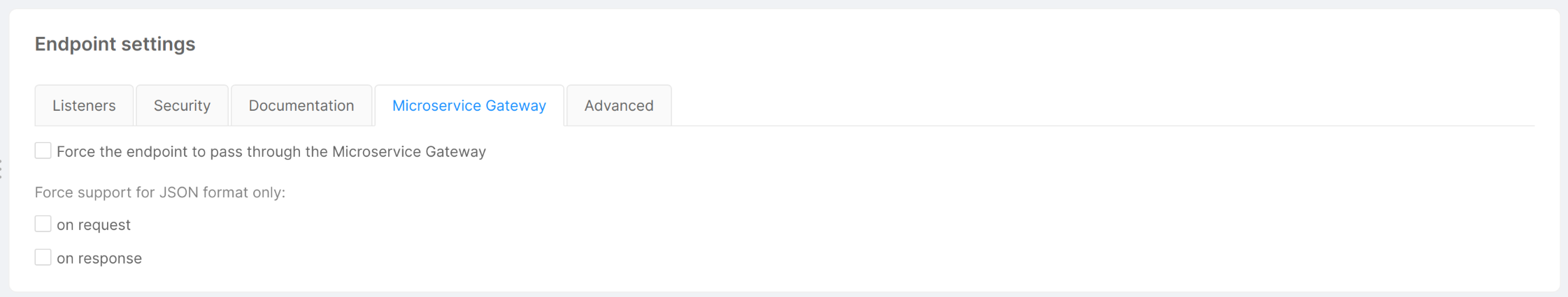 Endpoint settings card - Microservice Gateway