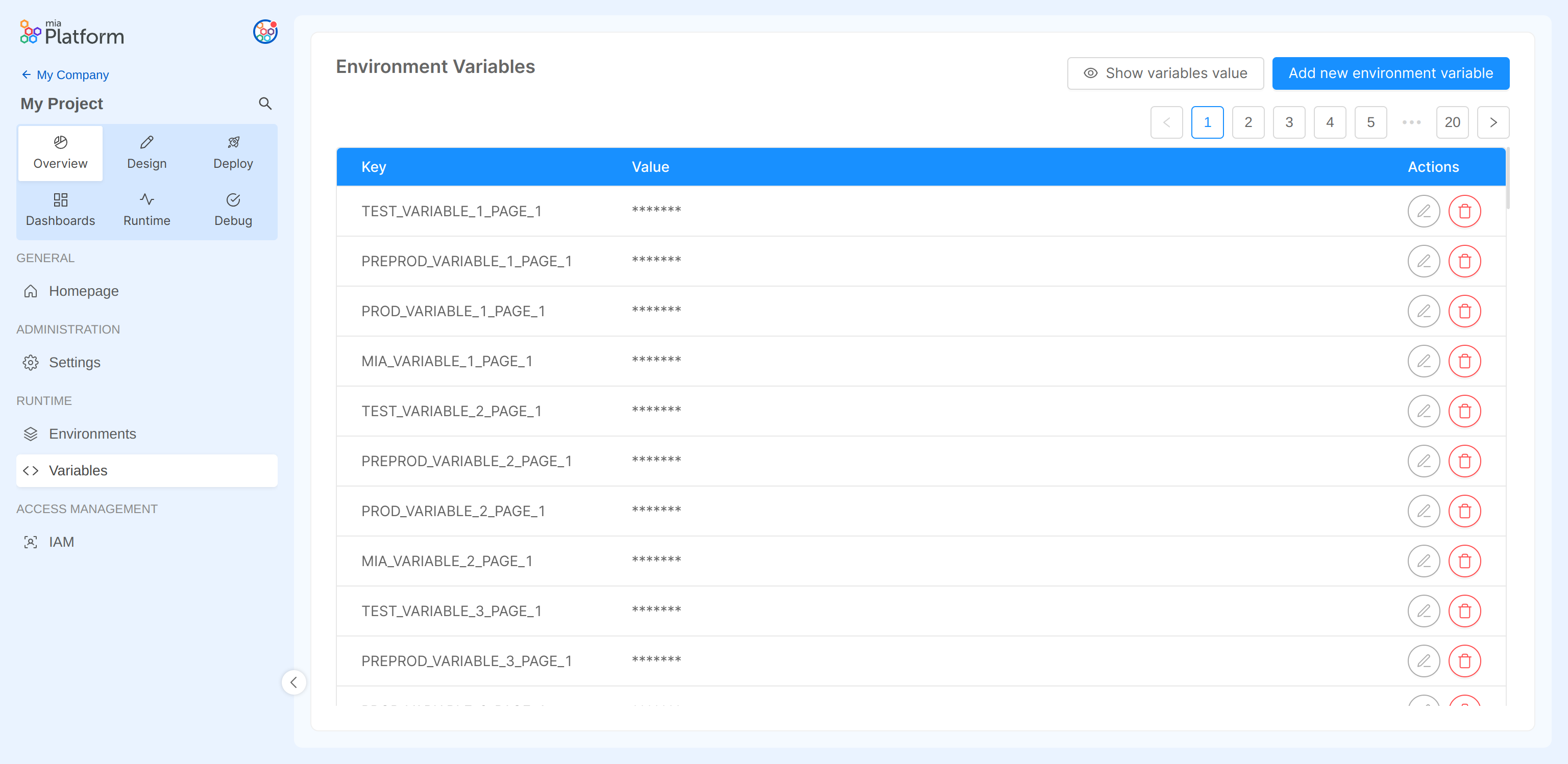 Environment variable section