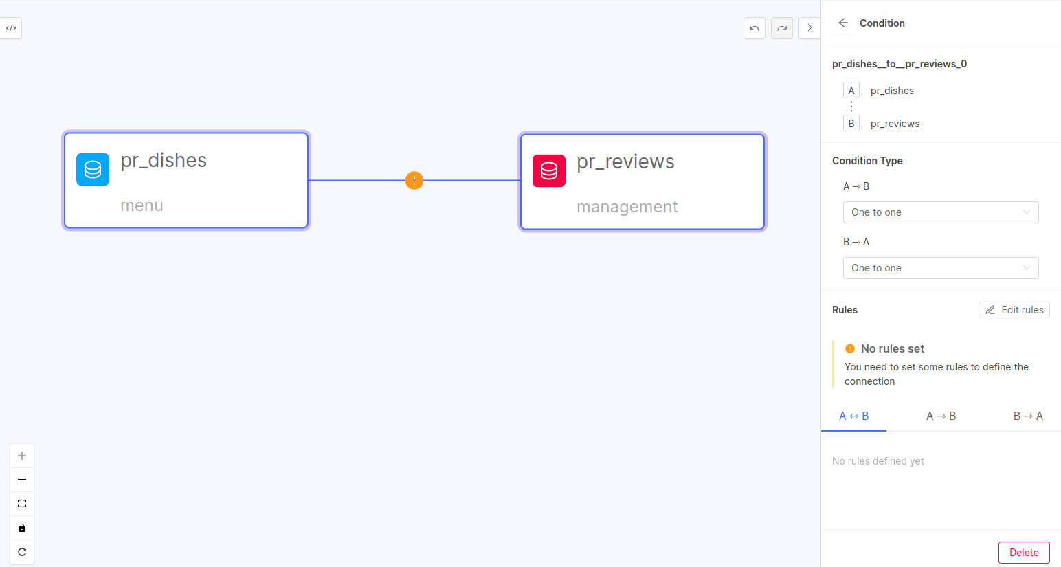 Condition panel opened