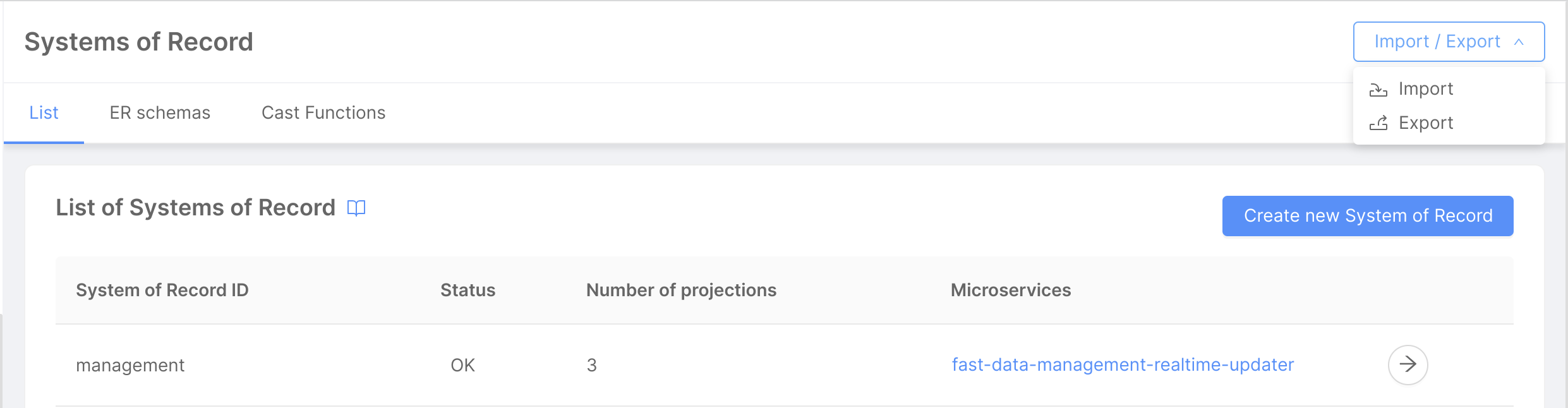 Import / Export from Systems page