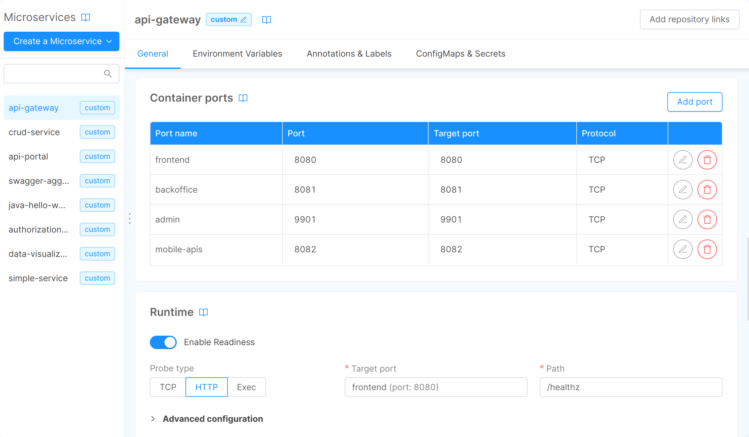 listeners-api-gateway-container-ports
