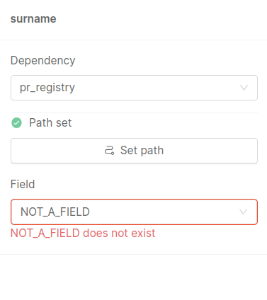 Field mapping configuration with an non-existing field selected