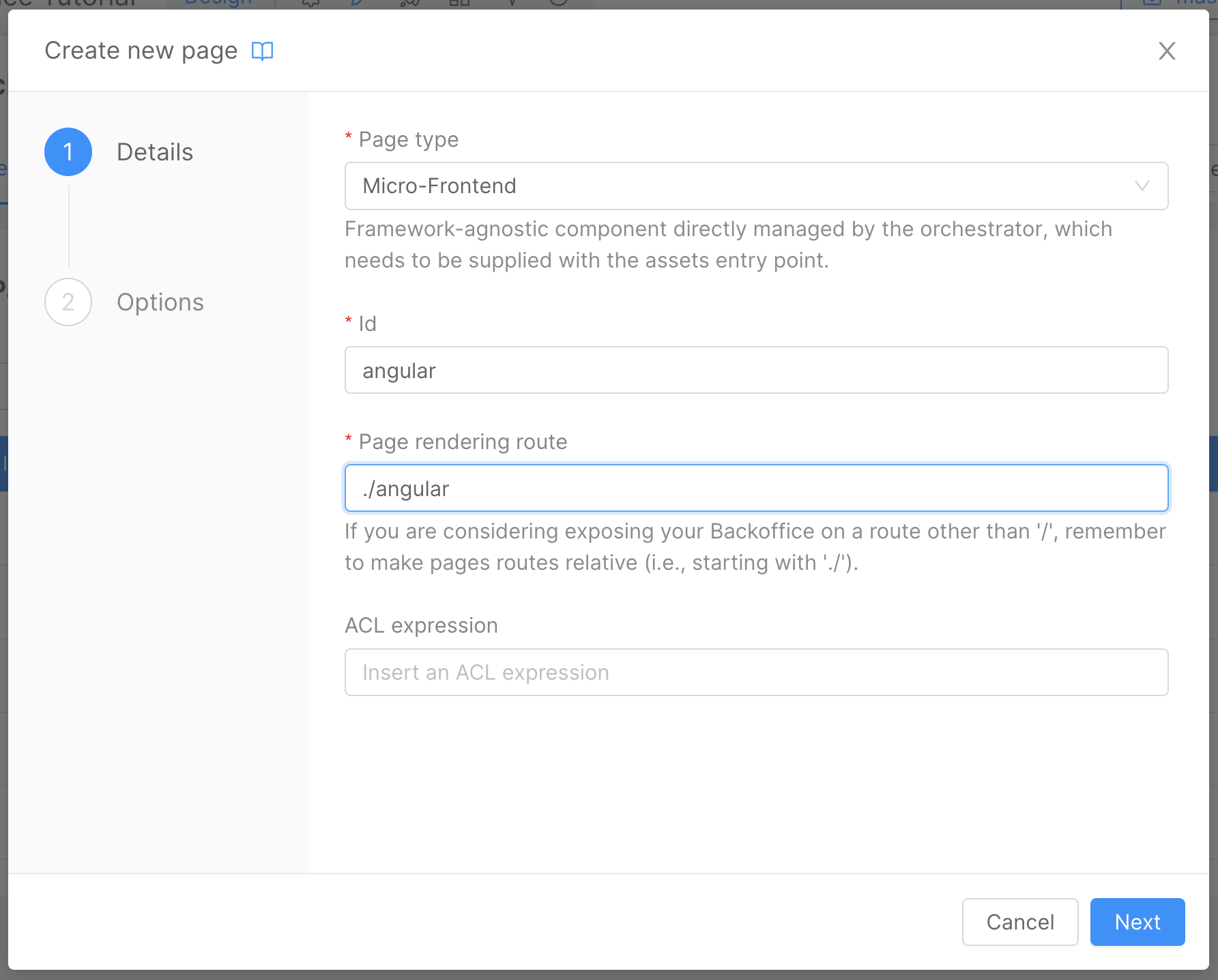 Create a new Microfrontend Composer Page using the Angular Microfrontend