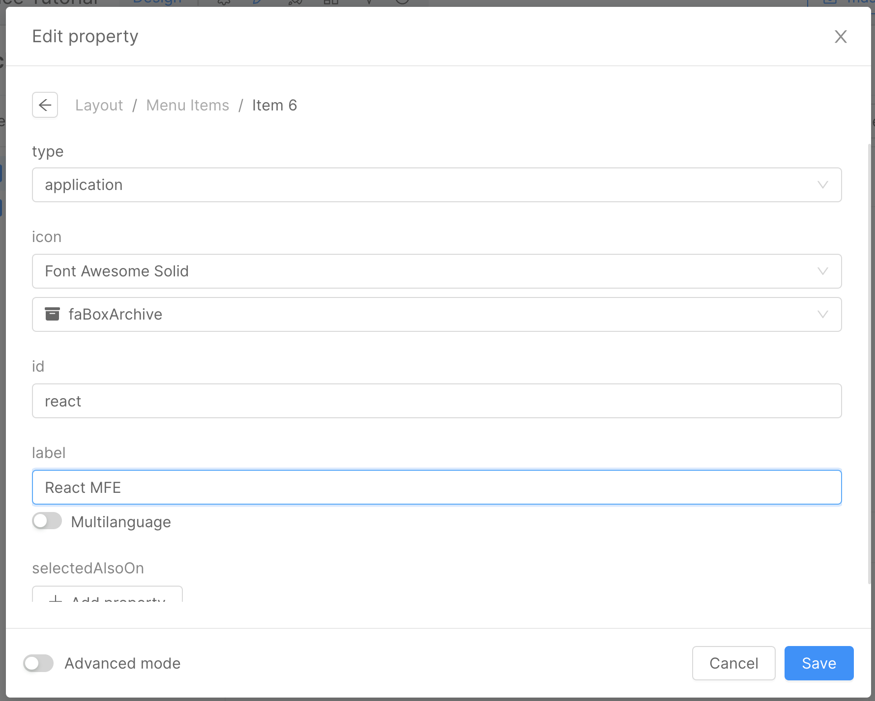 Add a new menu item to the Microfrontend Composer Menu