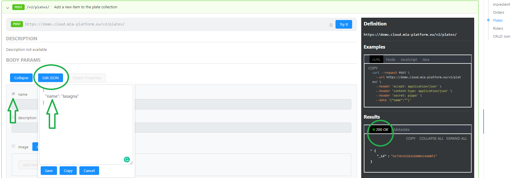 Post Request of Lasagna dish