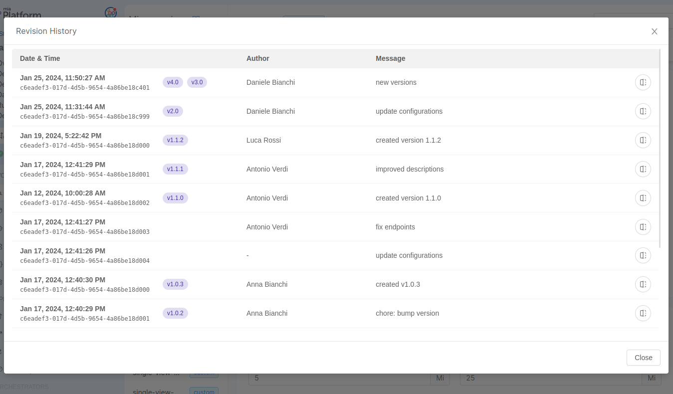 Revision History modal