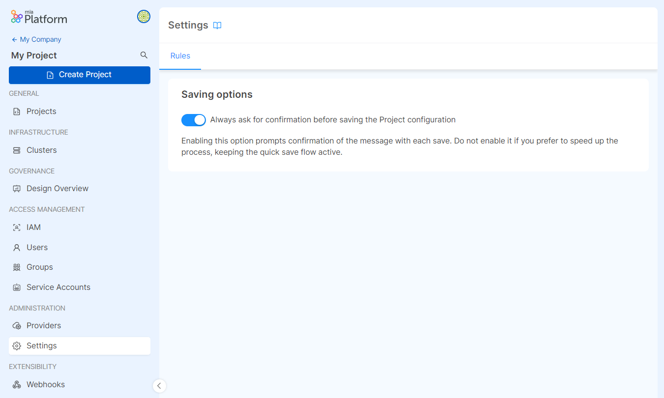 Company settings, Rules tab