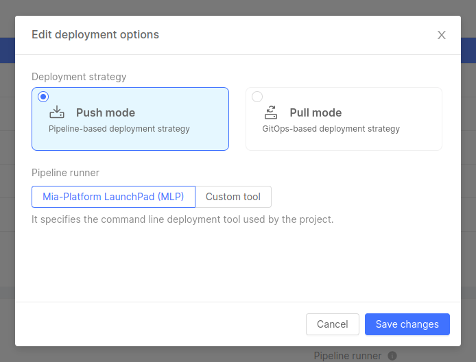 edit deployment options