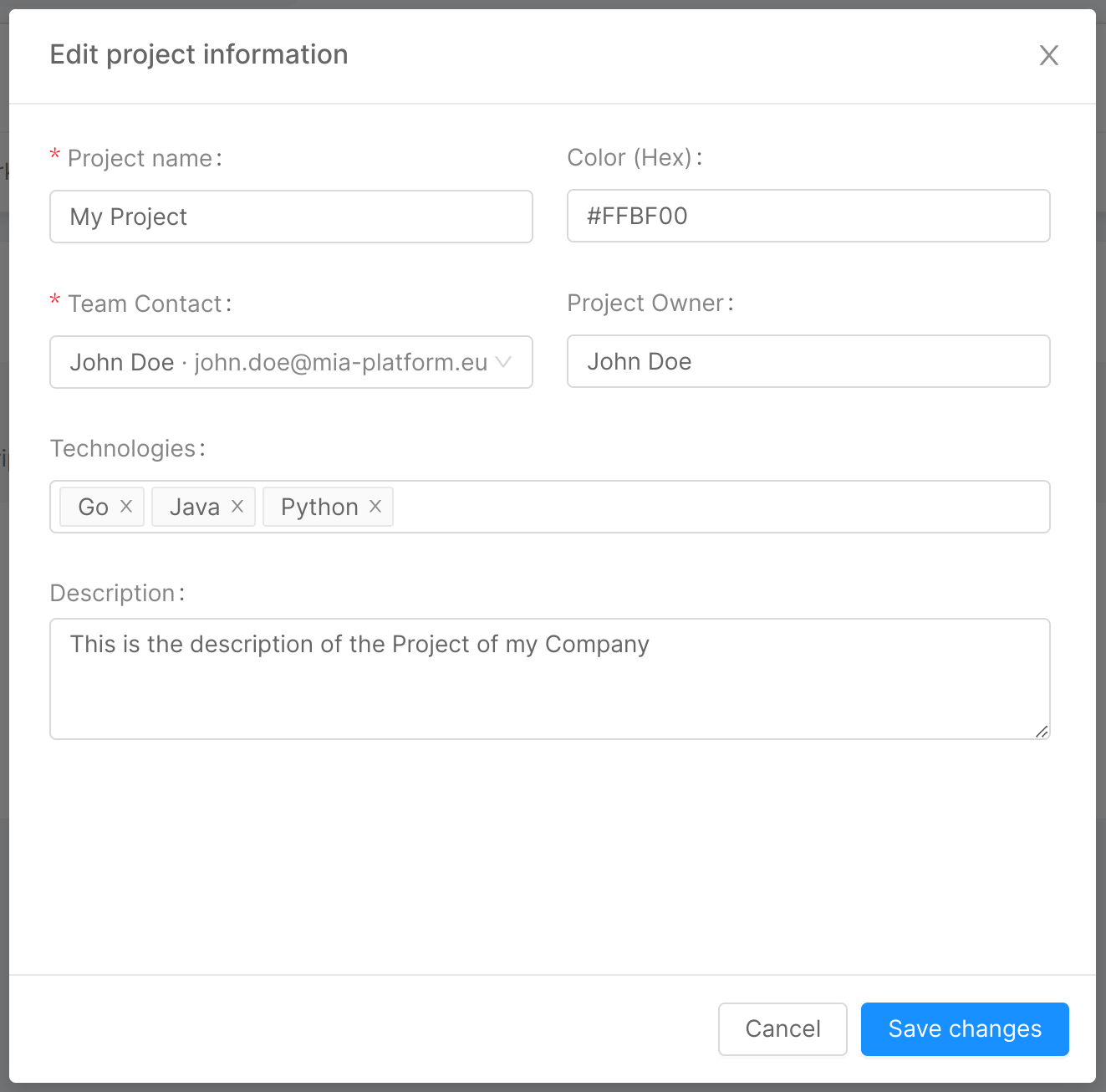 edit project information