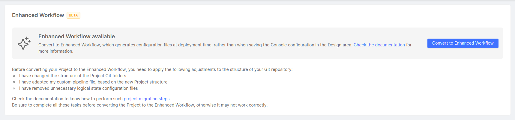 Workflow migration card