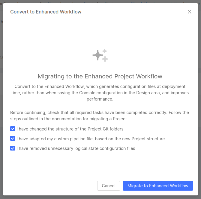 Workflow migration modal
