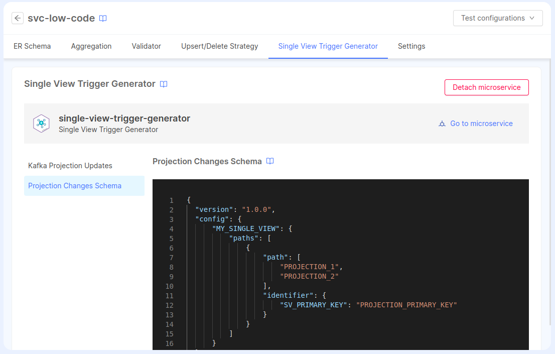 Single View Trigger Generator configuration page