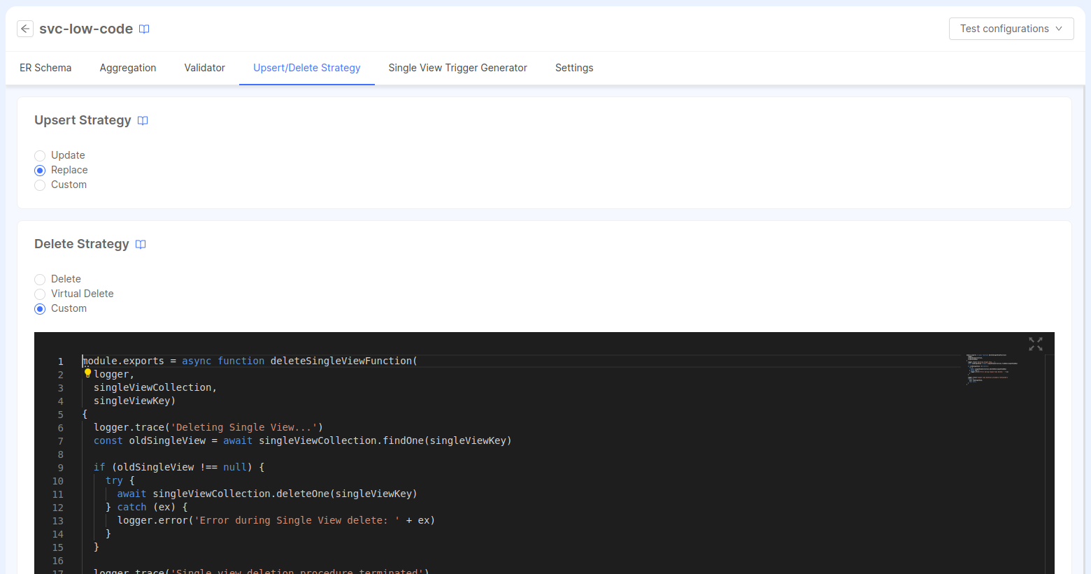Upsert/Delete Strategy page