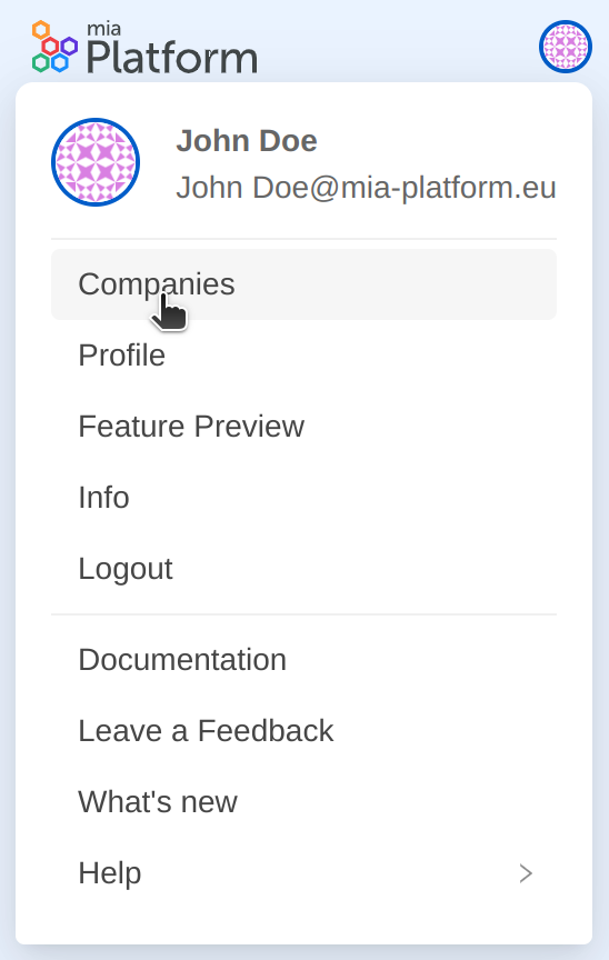 user settings dropdown