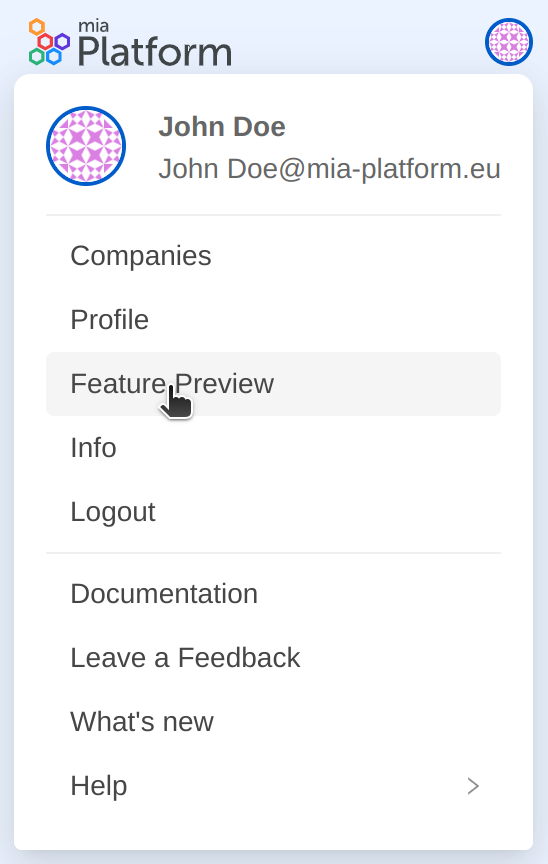 user settings with feature preview